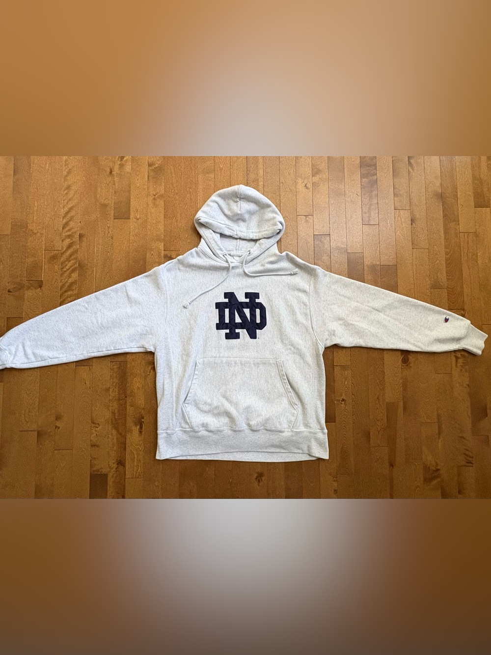 Champion Reverse Weave Notre Dame Fighting Irish Hoodie Light Grey – Size Large
